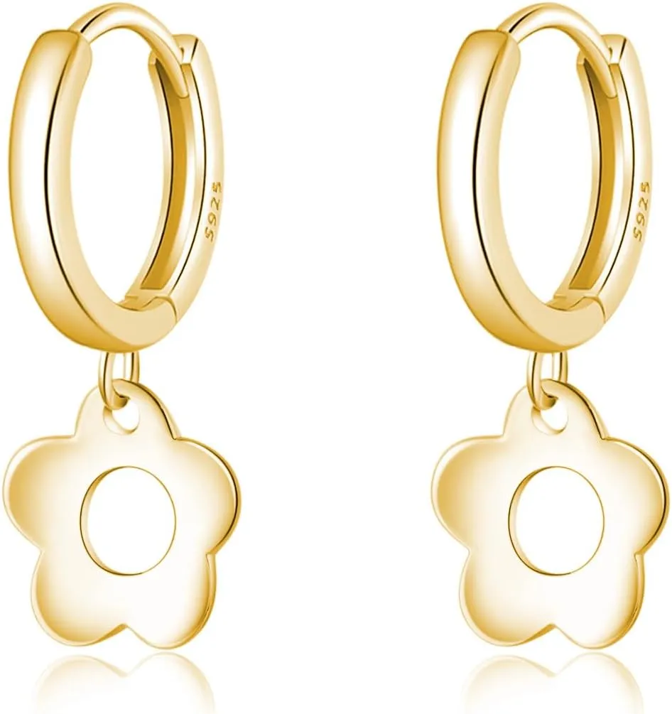 SLUYNZ Solid 925 Sterling Silver Flower Hoop Earrings for Women Teens Cute Flower Hoop Earrings Huggie