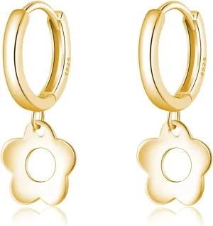 SLUYNZ Solid 925 Sterling Silver Flower Hoop Earrings for Women Teens Cute Flower Hoop Earrings Huggie