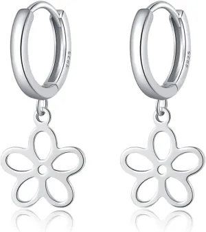 SLUYNZ Solid 925 Sterling Silver Flower Hoop Earrings for Women Teens Hollow Flower Hoop Earrings Huggie