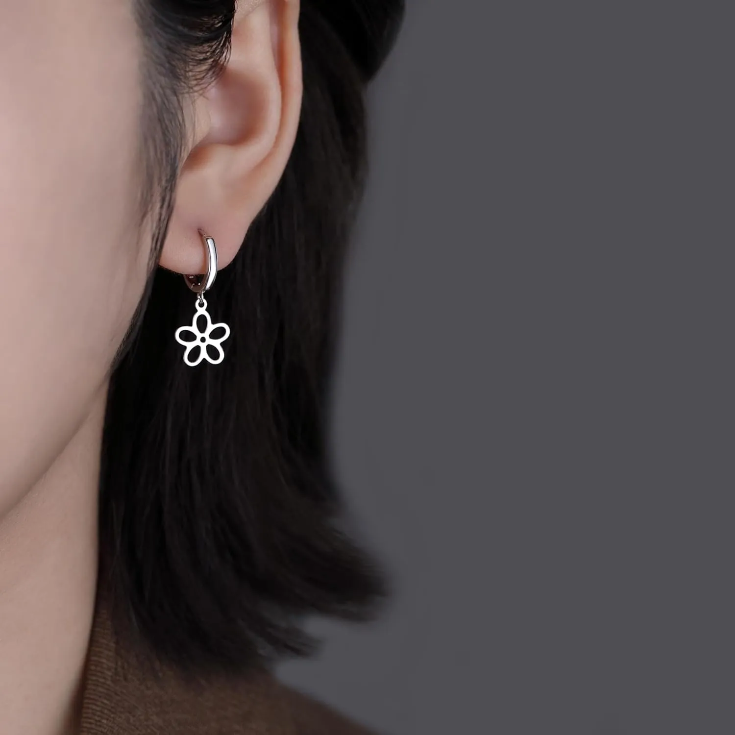 SLUYNZ Solid 925 Sterling Silver Flower Hoop Earrings for Women Teens Hollow Flower Hoop Earrings Huggie