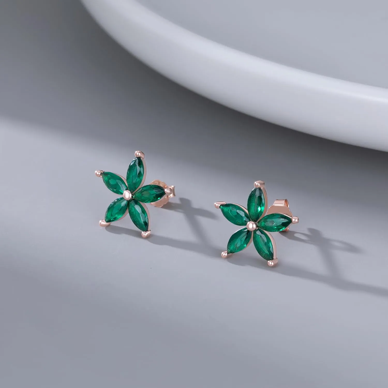 SLUYNZ Solid 925 Sterling Silver Green CZ Flower Earrings Stud for Women Teens Flower Stud Earrings Post
