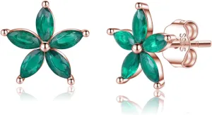 SLUYNZ Solid 925 Sterling Silver Green CZ Flower Earrings Stud for Women Teens Flower Stud Earrings Post