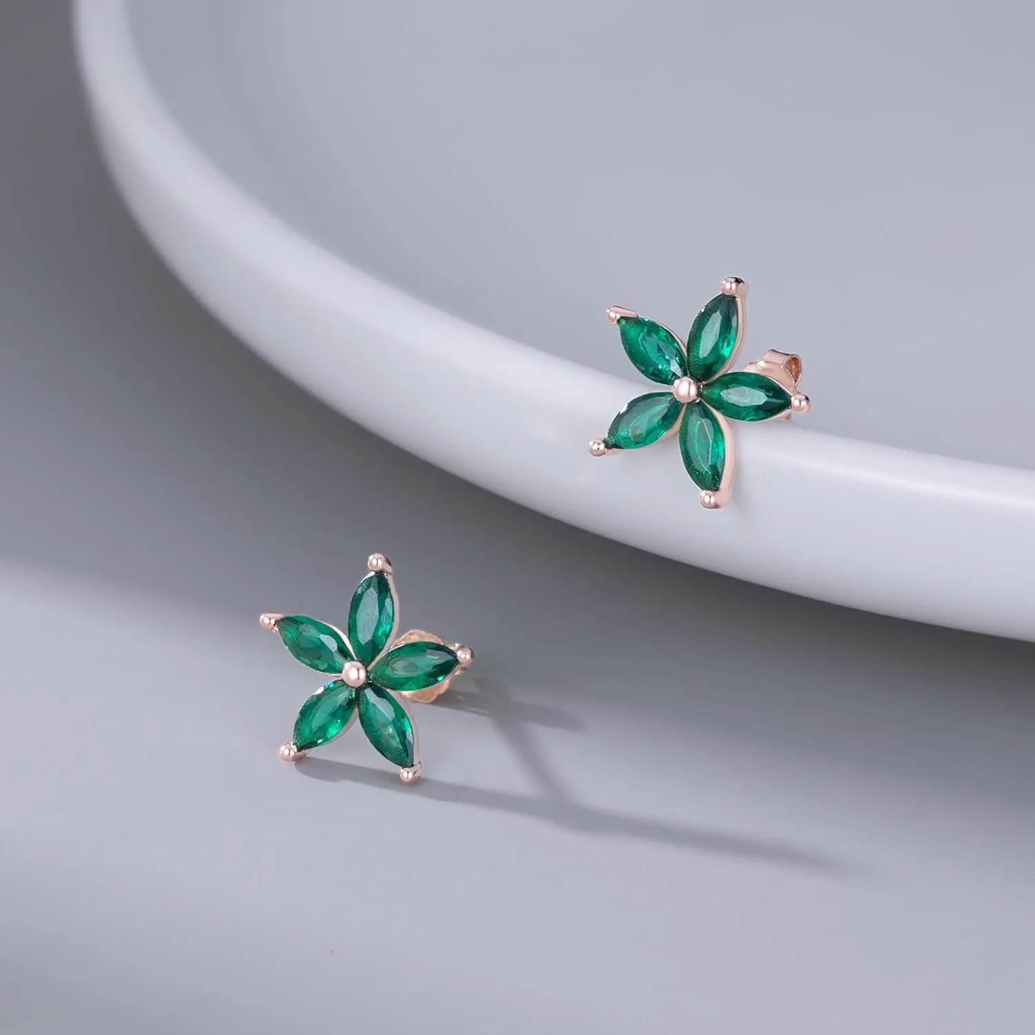 SLUYNZ Solid 925 Sterling Silver Green CZ Flower Earrings Stud for Women Teens Flower Stud Earrings Post