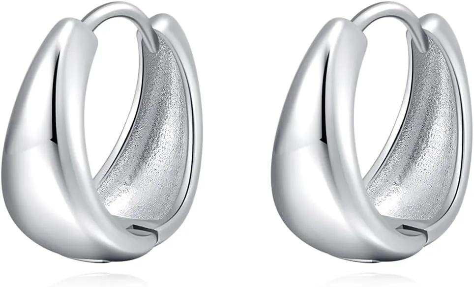 SLUYNZ Solid 925 Sterling Silver Waterdrop Hoop Earrings for Women Teens Teardrop Hoop Earrings Gold Chunky Hoop Earrings Half Hoop Earrings