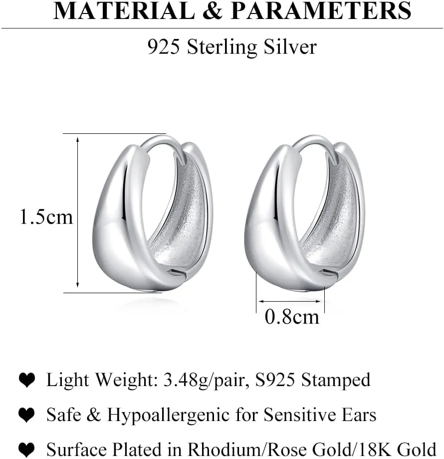 SLUYNZ Solid 925 Sterling Silver Waterdrop Hoop Earrings for Women Teens Teardrop Hoop Earrings Gold Chunky Hoop Earrings Half Hoop Earrings