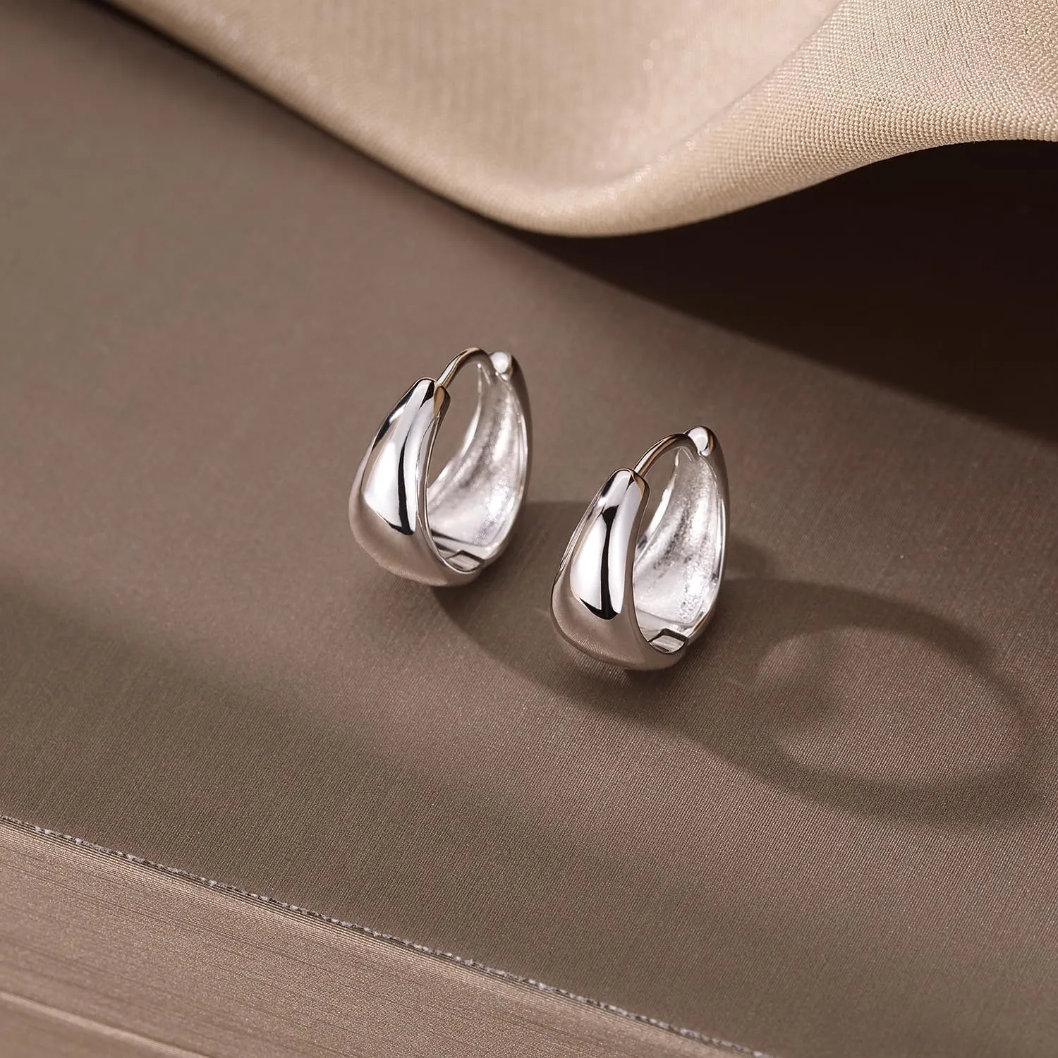 SLUYNZ Solid 925 Sterling Silver Waterdrop Hoop Earrings for Women Teens Teardrop Hoop Earrings Gold Chunky Hoop Earrings Half Hoop Earrings