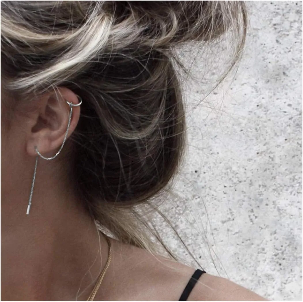SLUYNZ Sterling Silver Cuff Earrings and Chain for Women - Crawler and Wrap Climber Earrings