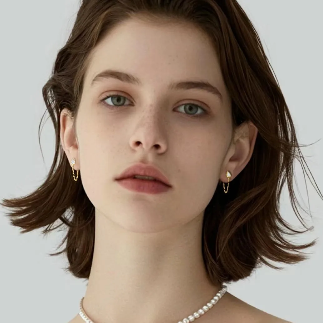 SLUYNZ Sterling Silver CZ Teardrop Chain Dangle Earrings for Women Teens Minimalist Droplet Earrings Tassel Studs Chain