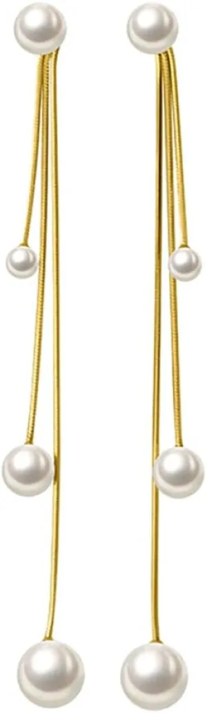 SLUYNZ Sterling Silver Pearls Dangle Earrings Chain for Women Teens Wedding Dangle Earrings Long Tassel
