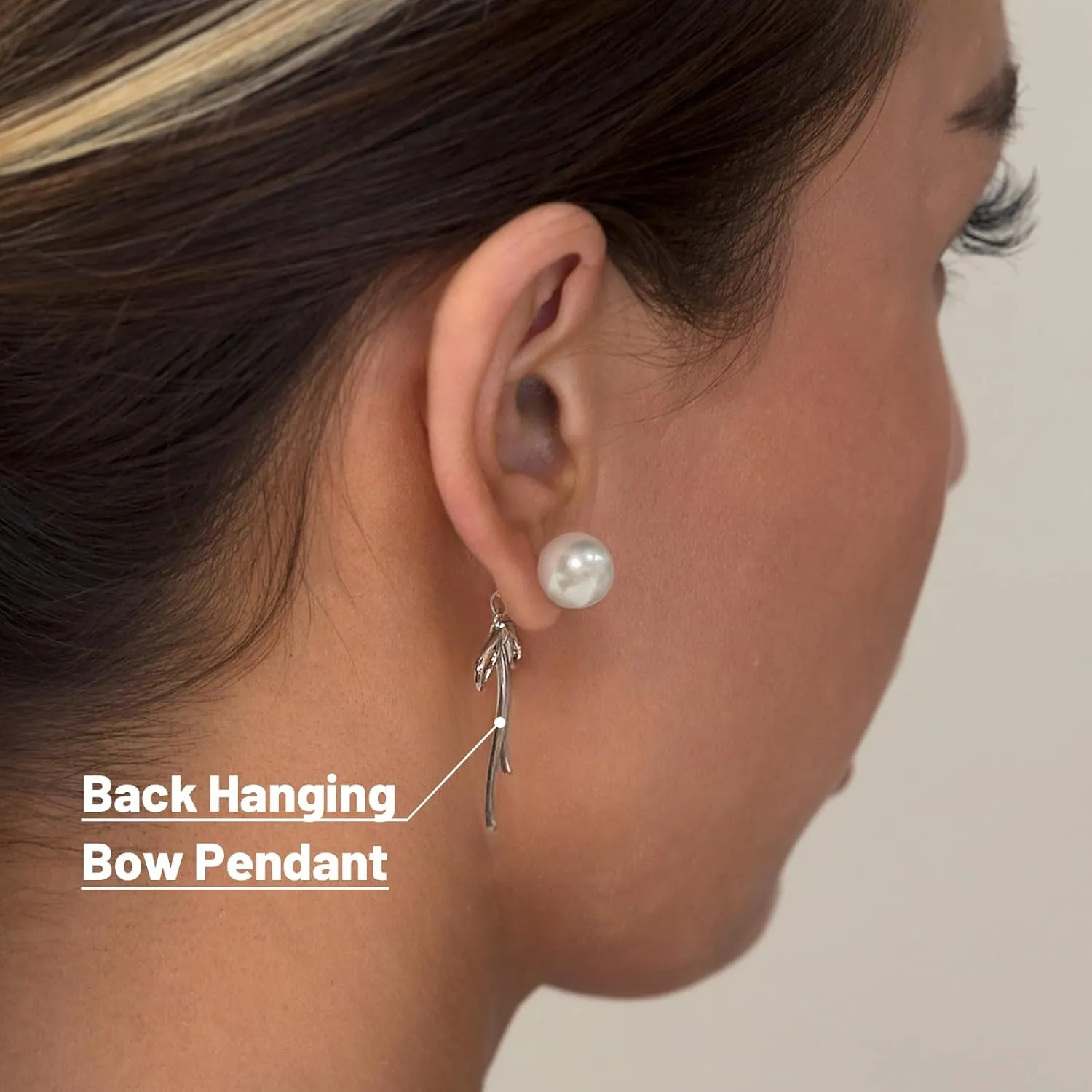 Small Gold Silver Pearl Bow Earrings for Women Trendy 925 Sterling Silver Post Dainty 14k Gold Plated Bow Dangle Earrings for Women
