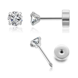 Small Silver Flat Screw Back CZ Stud Earrings,20G Flatback Cubic Zirconia Studs for Women Girls Cartilage Helix Tragus Piercing Hypoallergenic (6mm CZ, Silver Earrings)