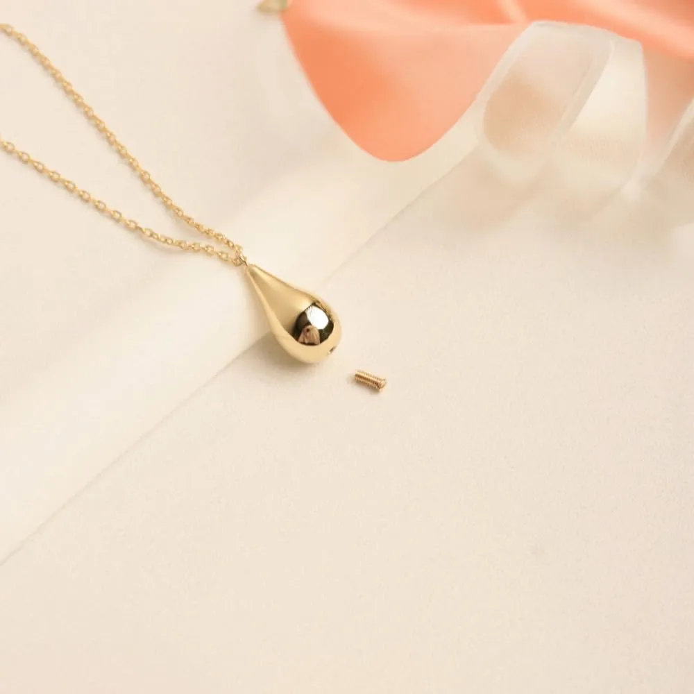 Solid 14K Real Gold Handmade Tear Drop Ashe Holder Cremation Pendant Keepsake Memorial, Custom Engraving Jewelry for Human Ashes Tear Drop Urn Necklace, (14K - L, Just Pendant)