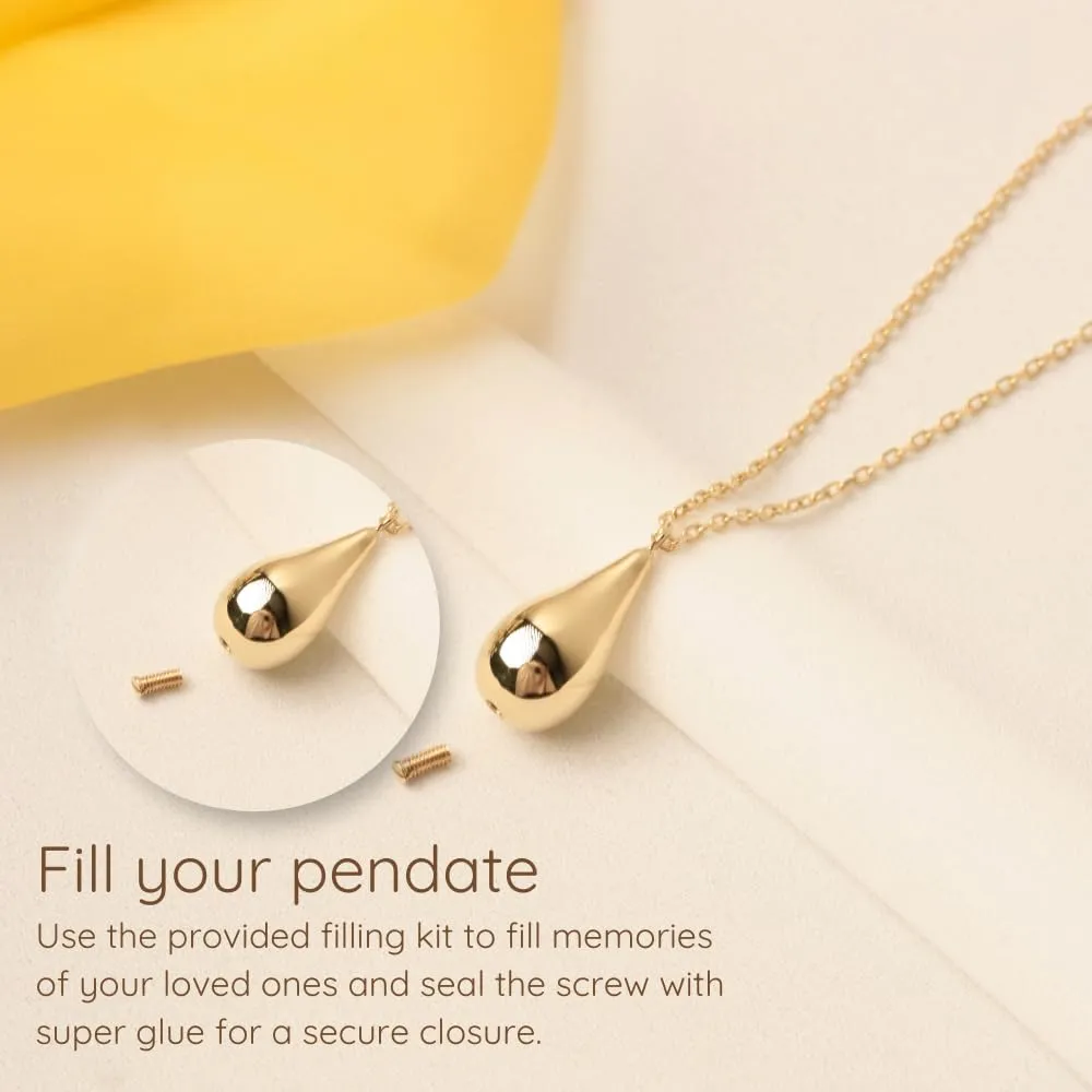 Solid 14K Real Gold Handmade Tear Drop Ashe Holder Cremation Pendant Keepsake Memorial, Custom Engraving Jewelry for Human Ashes Tear Drop Urn Necklace, (14K - L, Just Pendant)