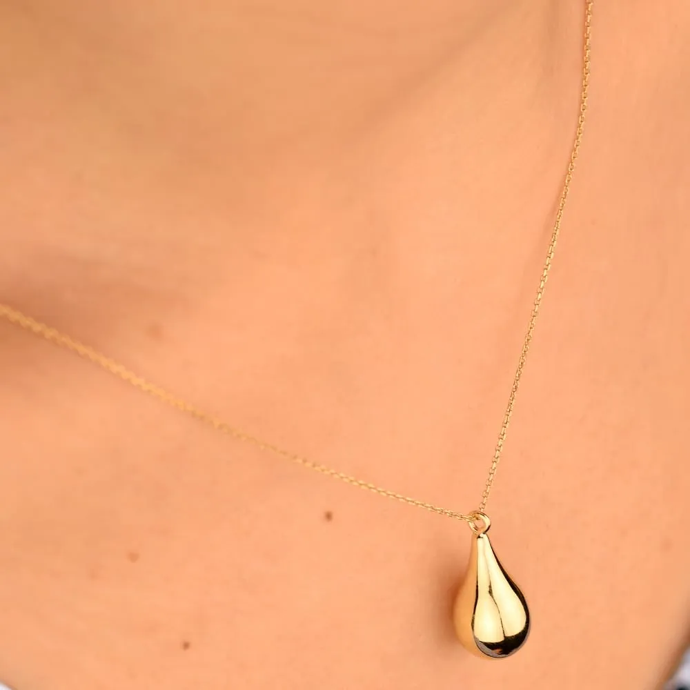 Solid 14K Real Gold Handmade Tear Drop Ashe Holder Cremation Pendant Keepsake Memorial, Custom Engraving Jewelry for Human Ashes Tear Drop Urn Necklace, (14K - L, Just Pendant)