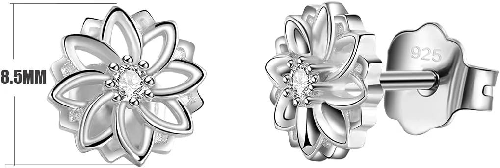 Solid 18K Gold Over 925 Sterling Silver Stud Earrings, Lotus Flower Yoga Stud Earrings/Silver Earrings, Gold Earrings for Women