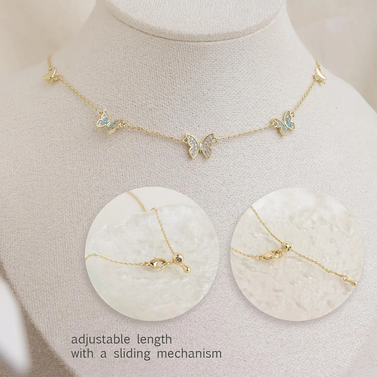 Sonateomber Gold Beaded Charm Choker Necklaces for Women, Dainty Cute Rainbow Crystal Rhinestone Dangle Pendant Necklace Prom Fashion Jewelry Gift