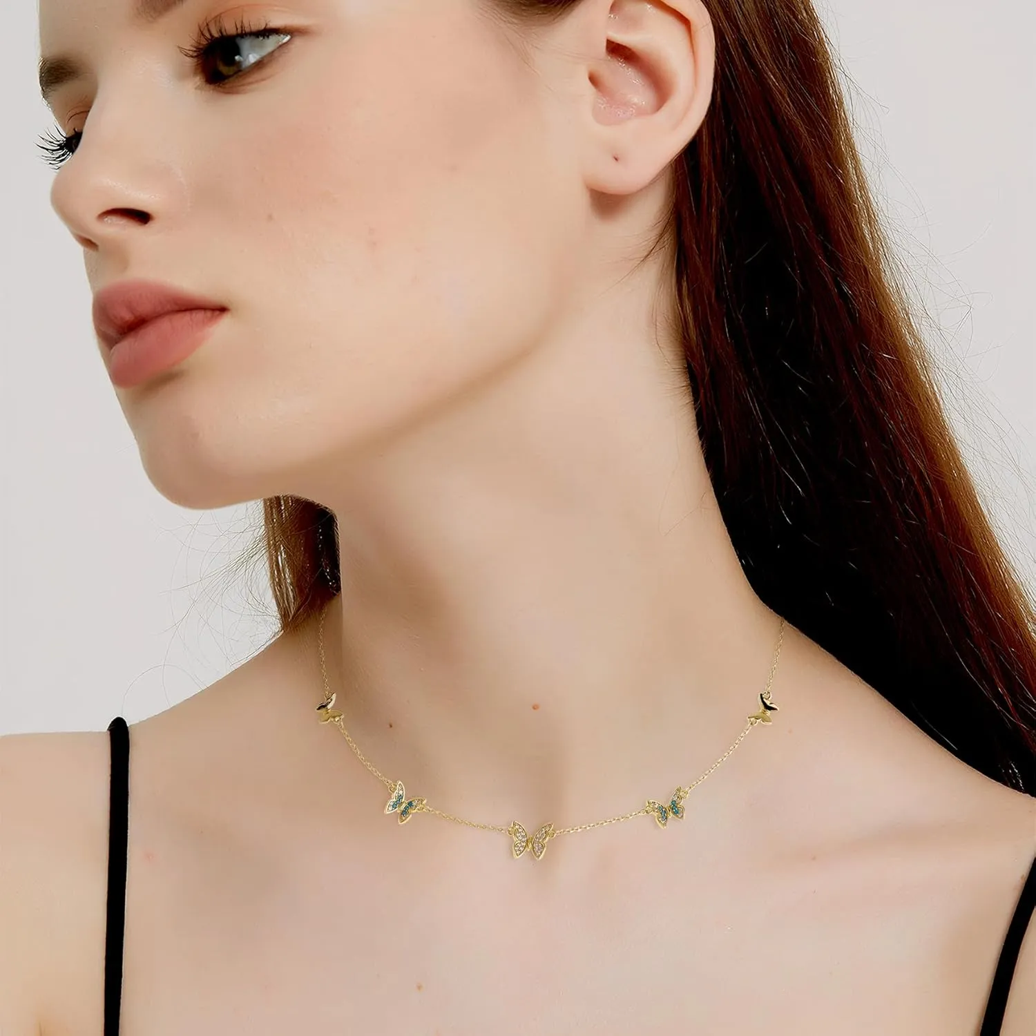 Sonateomber Gold Beaded Charm Choker Necklaces for Women, Dainty Cute Rainbow Crystal Rhinestone Dangle Pendant Necklace Prom Fashion Jewelry Gift