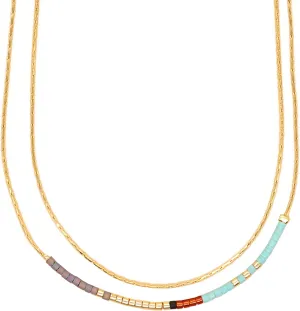Sonateomber Gold Dainty Beaded Choker Necklaces for Women, Simple Handmade Colorful Layered Seed Beads Chain Necklace Summer Beach Bohemian Jewelry Gift