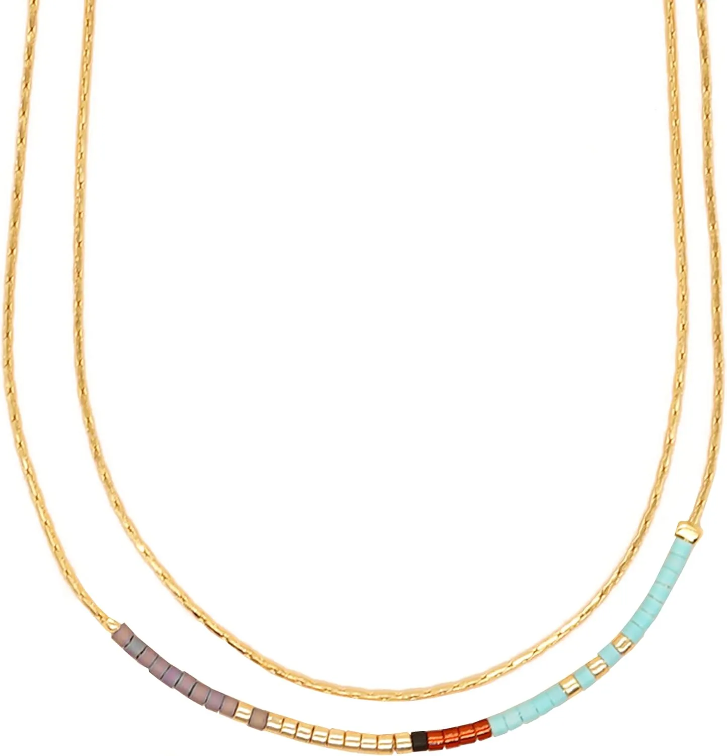 Sonateomber Gold Dainty Beaded Choker Necklaces for Women, Simple Handmade Colorful Layered Seed Beads Chain Necklace Summer Beach Bohemian Jewelry Gift