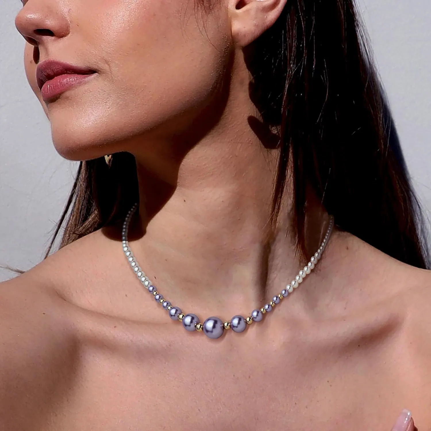 Sonateomber Gold Pearl Layered Choker Strand Necklaces for Women, Simple Dainty Long Faux Pearls Chain Wedding Bridal Jewelry Gifts