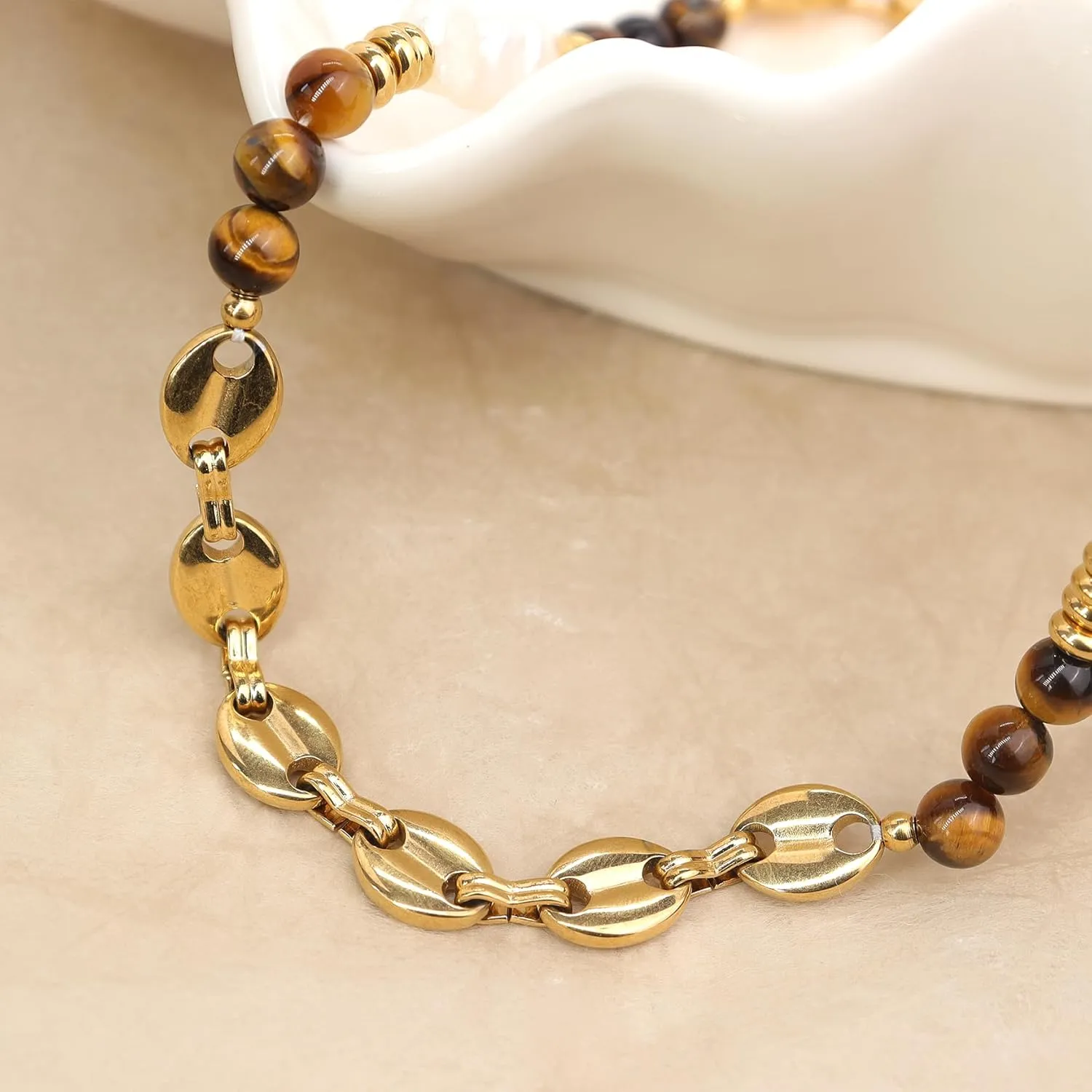 Sonateomber Natural Gemstone Beaded Boho Choker Necklaces for Women, Dainty Bohemian Handmade Crystal Stone Bead Gold Statement Chain Prom Accessories Jewelry Gift