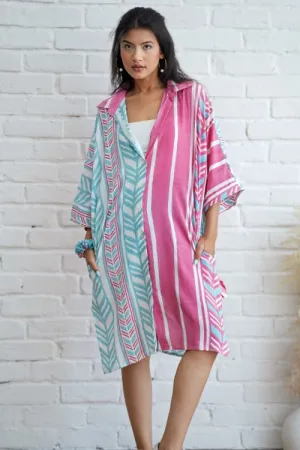 Sooti Syahi Barbie In Pink Hand Block Printed Oversize Shirt