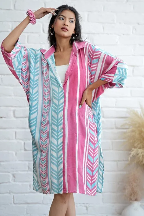 Sooti Syahi Barbie In Pink Hand Block Printed Oversize Shirt