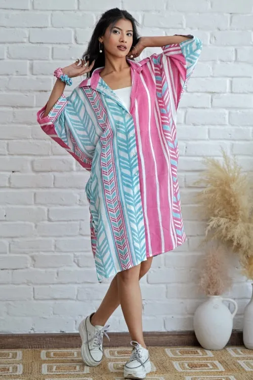 Sooti Syahi Barbie In Pink Hand Block Printed Oversize Shirt
