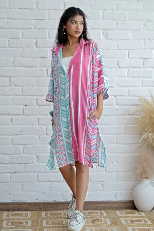 Sooti Syahi Barbie In Pink Hand Block Printed Oversize Shirt