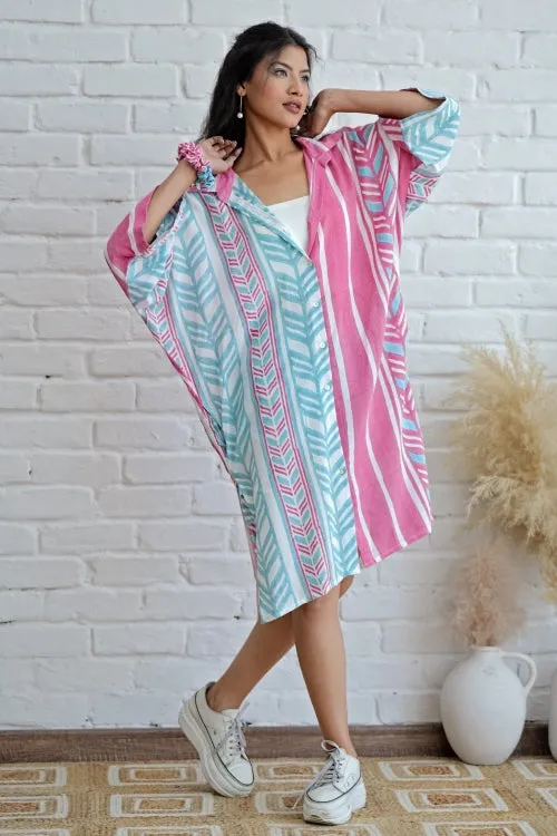 Sooti Syahi Barbie In Pink Hand Block Printed Oversize Shirt