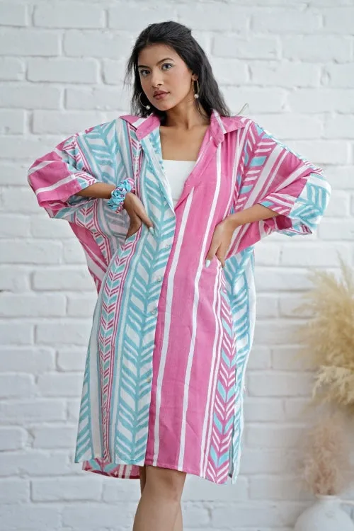 Sooti Syahi Barbie In Pink Hand Block Printed Oversize Shirt
