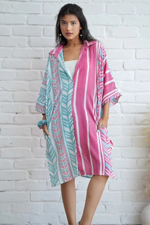 Sooti Syahi Barbie In Pink Hand Block Printed Oversize Shirt