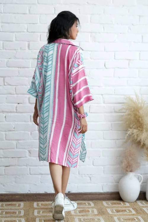 Sooti Syahi Barbie In Pink Hand Block Printed Oversize Shirt