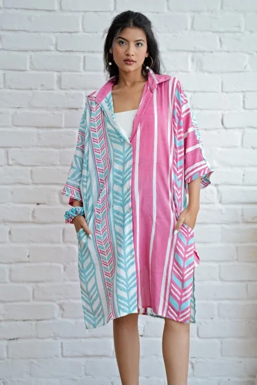 Sooti Syahi Barbie In Pink Hand Block Printed Oversize Shirt