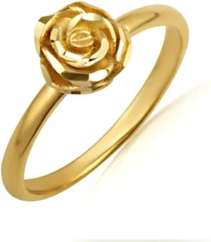 Sparkle Cut Rose Flower Fine Ring Real Solid 14K Gold