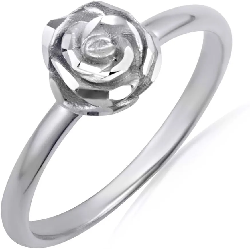 Sparkle Cut Rose Flower Fine Ring Real Solid .925 Steling Silver