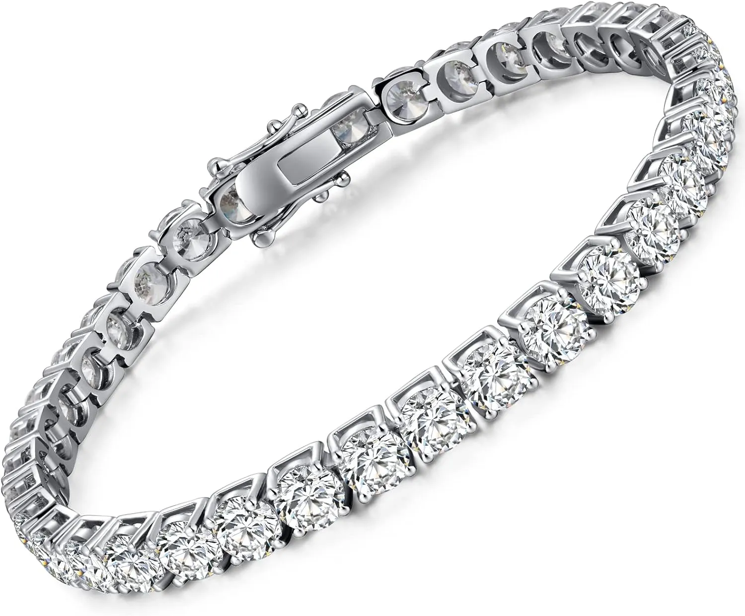 Sparkle Tennis Bracelet for Women, Platinum Plated 925 Sterling Silver Bracelet with CZ Diamond, Round Cut 5A Cubic Zirconia Diamond Bracelet,Gift Idea for Women