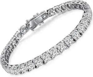 Sparkle Tennis Bracelet for Women, Platinum Plated 925 Sterling Silver Bracelet with CZ Diamond, Round Cut 5A Cubic Zirconia Diamond Bracelet,Gift Idea for Women