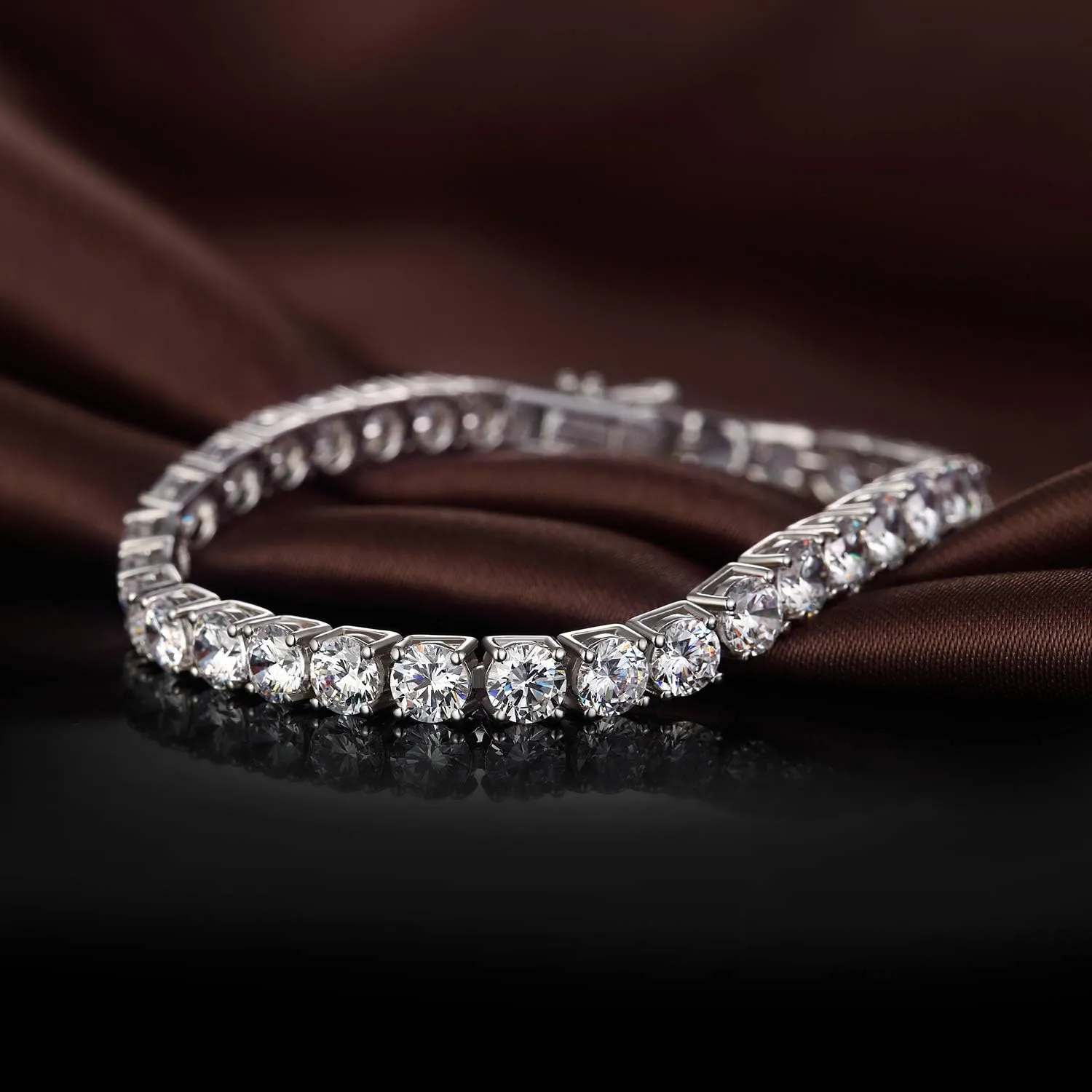 Sparkle Tennis Bracelet for Women, Platinum Plated 925 Sterling Silver Bracelet with CZ Diamond, Round Cut 5A Cubic Zirconia Diamond Bracelet,Gift Idea for Women