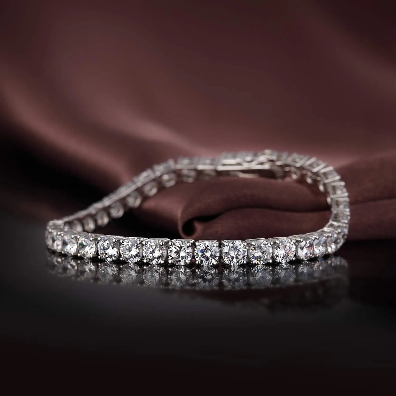 Sparkle Tennis Bracelet for Women, Platinum Plated 925 Sterling Silver Bracelet with CZ Diamond, Round Cut 5A Cubic Zirconia Diamond Bracelet,Gift Idea for Women