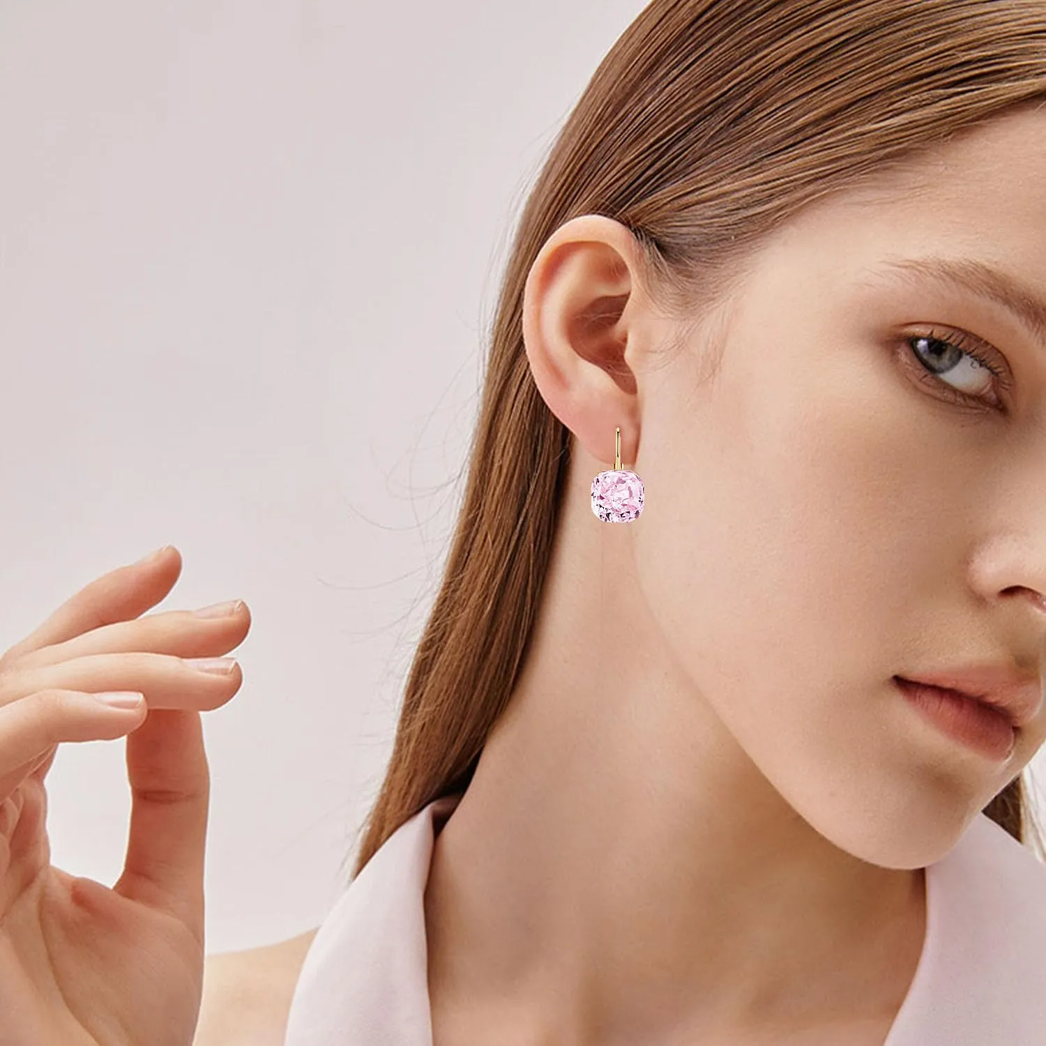 Sparkly Crystal Square Leverback Earrings Rhinestone Geometry Dangle Drop Earrings For Women Brides Bridesmaids Weddings