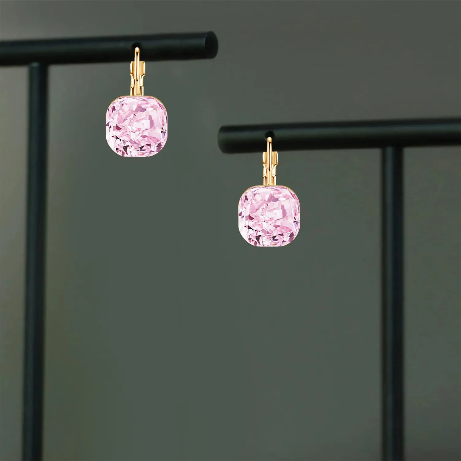 Sparkly Crystal Square Leverback Earrings Rhinestone Geometry Dangle Drop Earrings For Women Brides Bridesmaids Weddings