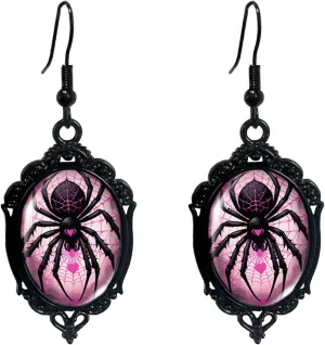 Spider Earrings for Women Gothic Crystal Glass Dangle Earrings Vintage Crystal Spider Cameo Drop Earrings Goth Victorian Bug Earrings Punk Mystery Earrings Halloween Spider Jewelry for Women