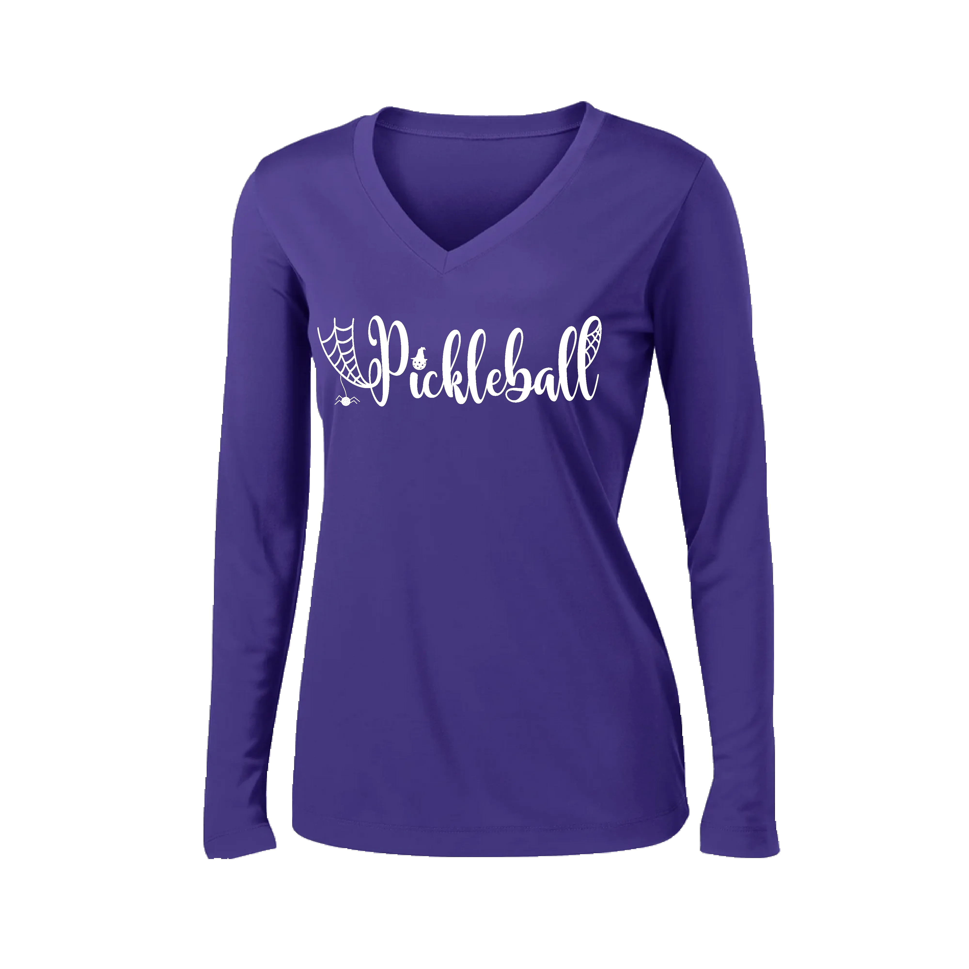 Spider Pickleball | Women’s Long Sleeve V-Neck Pickleball Shirt | 100% Polyester