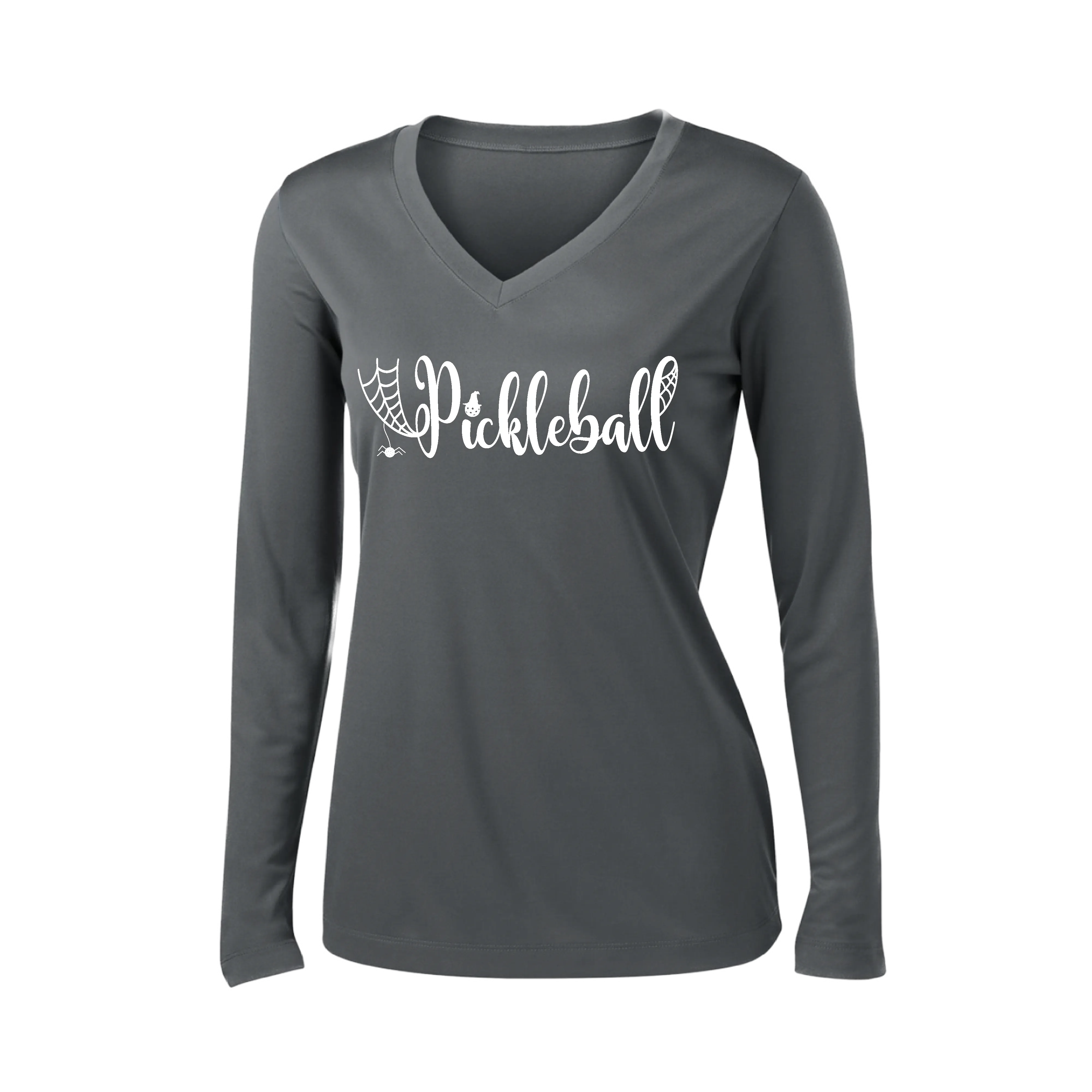 Spider Pickleball | Women’s Long Sleeve V-Neck Pickleball Shirt | 100% Polyester