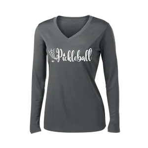 Spider Pickleball | Women’s Long Sleeve V-Neck Pickleball Shirt | 100% Polyester