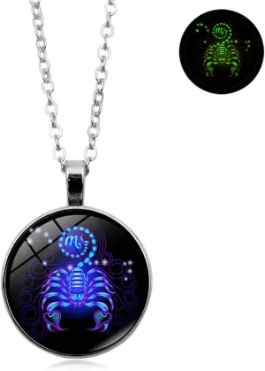 Spirit Necklace Zodiac, Serene Manifestation Necklace, Zodiac Pendant Necklace, 12 Constellation Luminous Stone Couple Necklace, Gift Ideal For Horoscope Lovers.