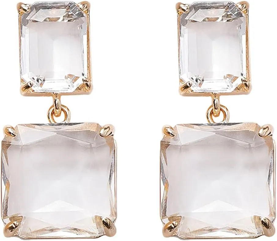 Square Crystal Earrings for Women Clear Earrings Pink Geometric Earrings Transparent Rectangle Drop Earrings Wedding Bridal Birthday Jewelry for Women