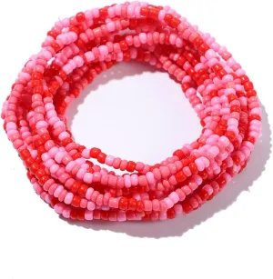 Stackable Beaded Bracelets for Women Valentines Day Bracelet Stack Valentine Pink Seed Beads Bracelets Elastic Layering Boho Friendship Trendy Jewelry Gift Accessories