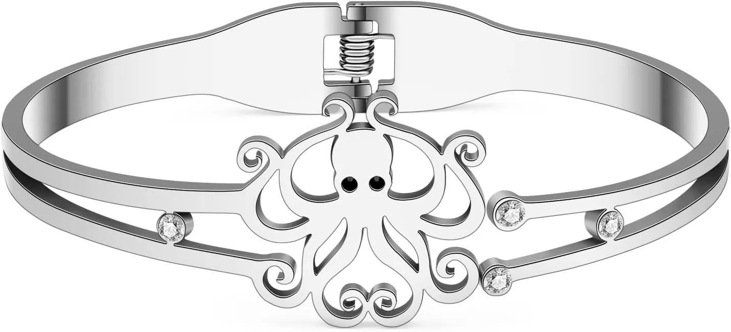 Stainless Steel 18K Gold Silver Plated Crystal Octopus Bracelet Ocean Tentacle Animals Cuff Bangle Birthday Jewelry For Women Couple Friendship Charm Gifts